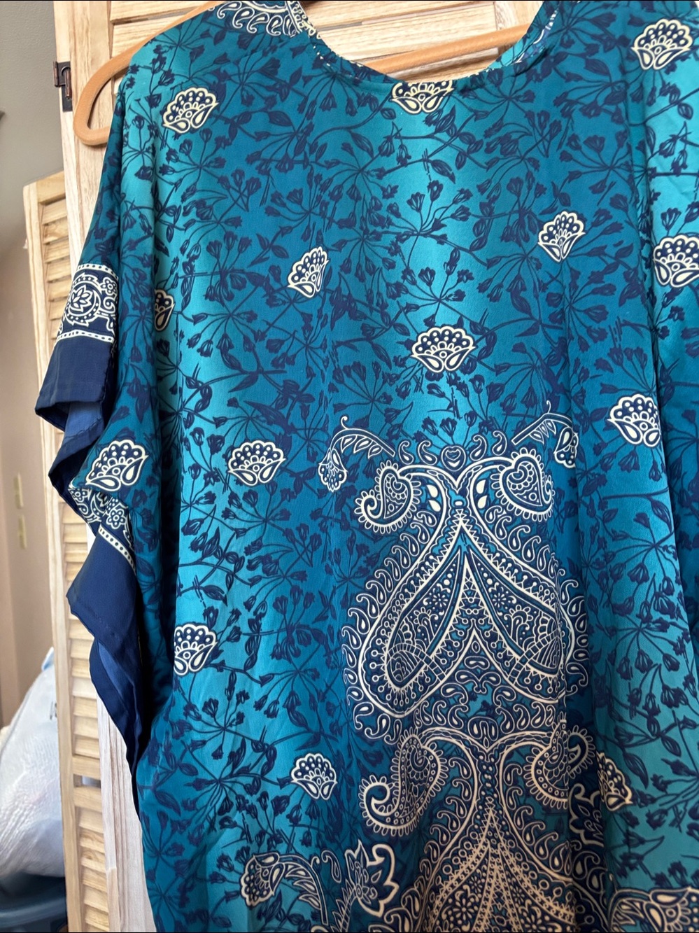 Teal Paisley-Print Kaftan Dress - Elegant Women's Cover-Up O S F M - Picture 2 of 3